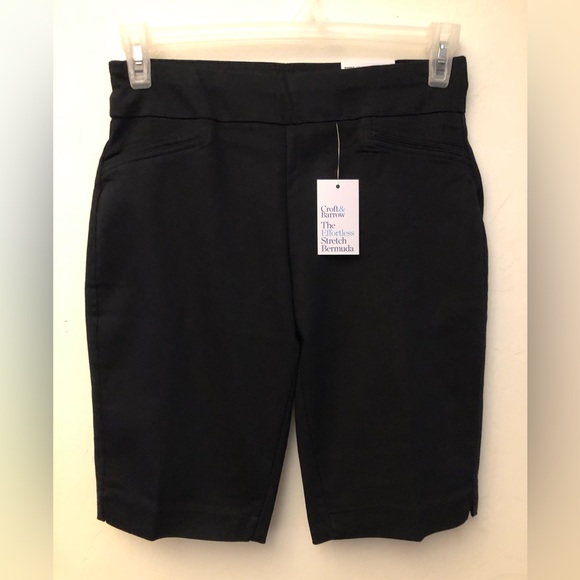CROFT & BARROW Bermuda Shorts Size 4 Regular Black Pull On Womens New - Picture 2 of 12